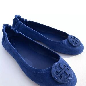 $228 Tory Burch Blue Ballet Flats with Medallion